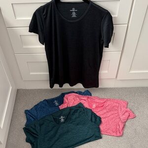 Set of Four Short Sleeve Dry Fit T-Shirts in Black, Blue, Green, and Pink